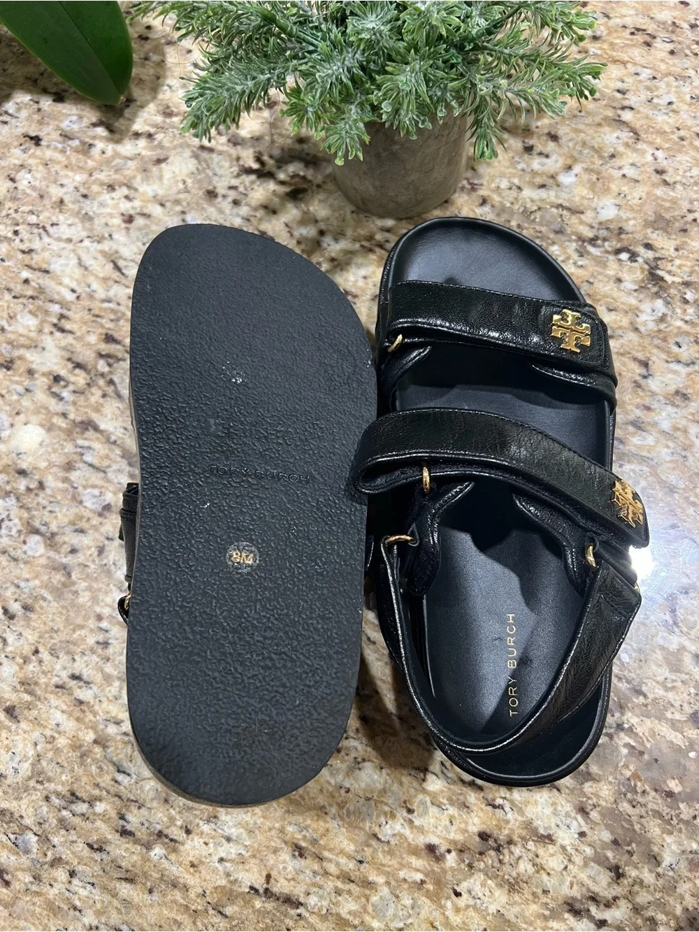 Tory Burch Kira Black Leather Slingback Sandals 8M